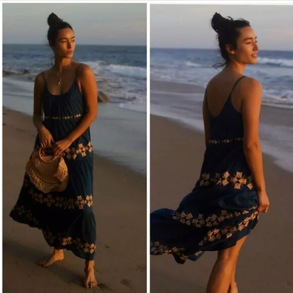 Anthropologie Roller Rabbit Embroidered Cover-Up Maxi Dress Boho Size Medium - Picture 1 of 15